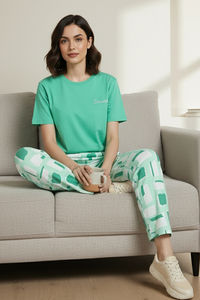 Zivame 2 Mile Fashion Knit Cotton Loungewear Set - Brook Green — thumbnail 5